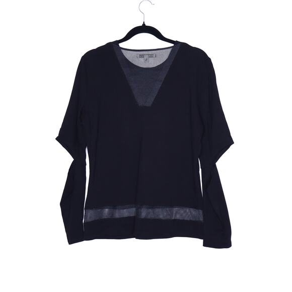 CHELSEA & WALKER Crew Split Elbow Top Black Mesh Long Sleeve Casual Women's L - Picture 2 of 11